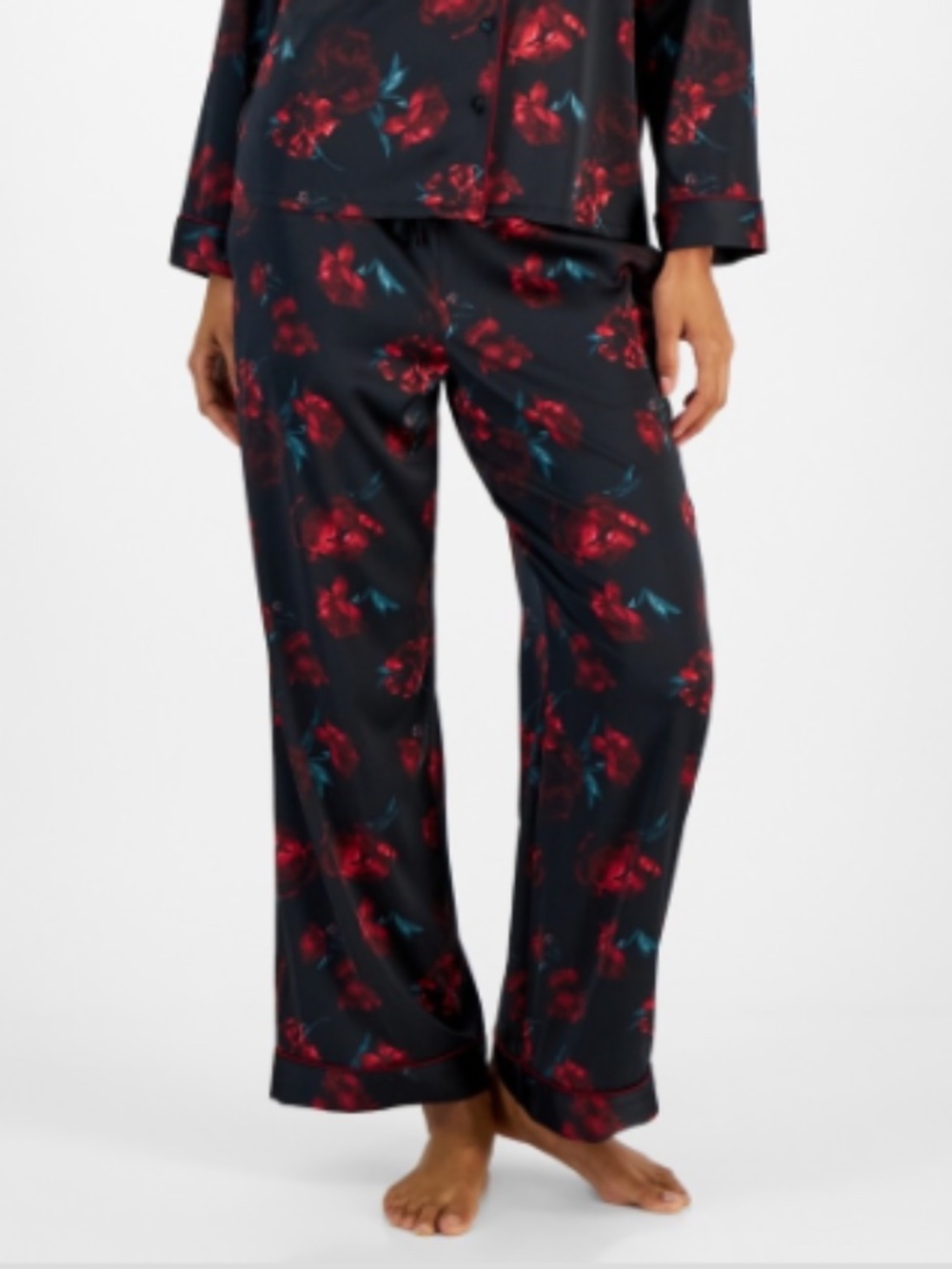 I.n.c. International Concepts Women's 2-Pc. Piped-Trim Satin Pajamas Pants